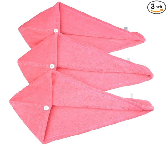 HOPESHINE Women's Soft Shower Hair Towel Twist Hair Turban Wrap Drying Cap Great Gift for Women (Rose Red 3-Pack)