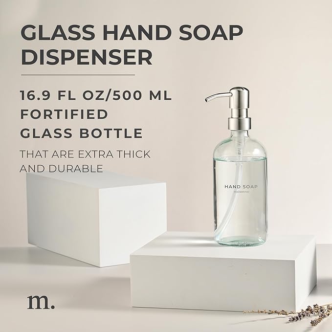 MaisoNovo Soap Dispenser 1-Piece Set | 16.9oz Clear Bottles with Silver Stainless Steel Pump Core