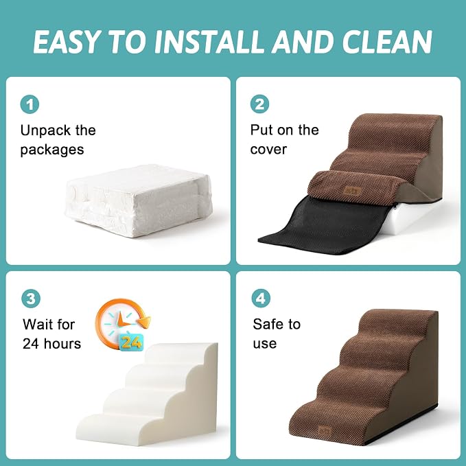 COZY KISS Dog Stairs for Small Dogs 15.7" H, Curved Dog Step for Puppy, Older Cat, Medium Pet Ramp for Sofa, Couch or Chair, Ladder with High Density Foam, 3 Step, 15.7x22.4x15.7 inch, Brown