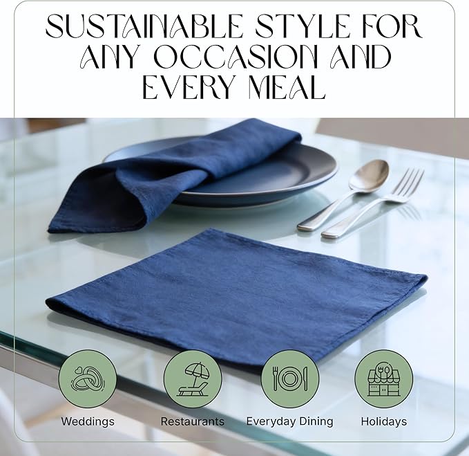 Cloth Napkins Set of 12, 100% Cotton Fabric Reusable Dinner Napkins, 18 x 18 Inch Washable Table & Kitchen Napkins for Everyday Dining, Entertaining, Home & Restaurant Use, Ocean Blue