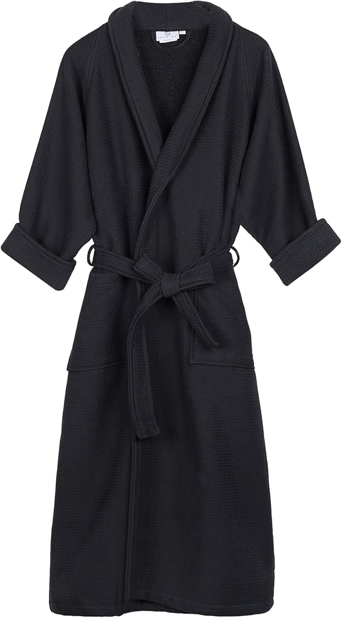 Superior Waffle Weave Cotton Unisex Bathrobe with Belt, Soft and Absorbent Robe for Men and Women Bath Essentials Robes