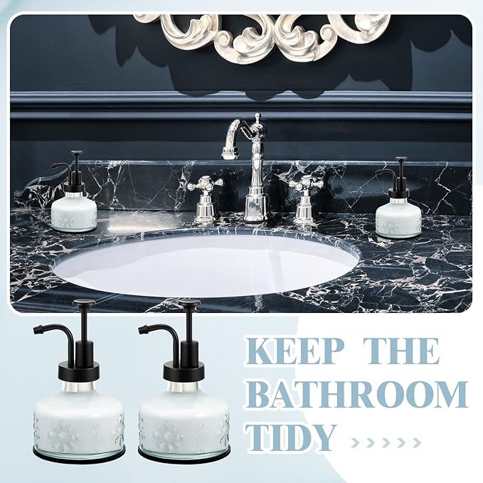 Tioncy 2 Pcs Antique Soap Dispenser Kitchen Bathroom Countertop Glass Soap Pump Dispenser Refillable Rustic Small Liquid Container with Non Slip Silicone Coaster(Clear)
