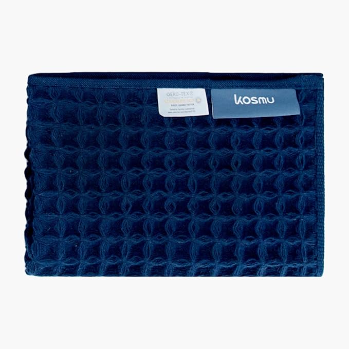 Luxury Organic Japanese Cotton Waffle Bath Towel | Thick, Absorbent, Quick Dry Bathroom Towels for Shower, Sauna, Onsen| Hotel & Spa Quality, Gift-Ready (Ocean Blue, Face Towel, 16" x 16")