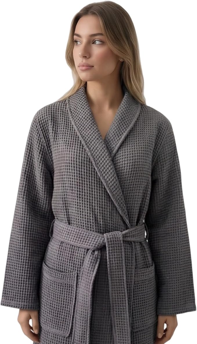 Women's Turkish Waffle Robe, Lightweight Cotton Long Bathrobe for Women
