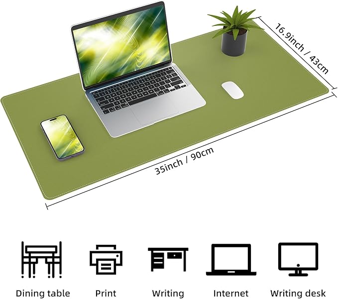 AFIING Cork Desk Mat 35.4" x 17", Dual-Sided Natural Cork & PU Leather Desk Pad, Non-Slip Waterproof Large Mouse Pad for Office, Home & Gaming (Olive Green)