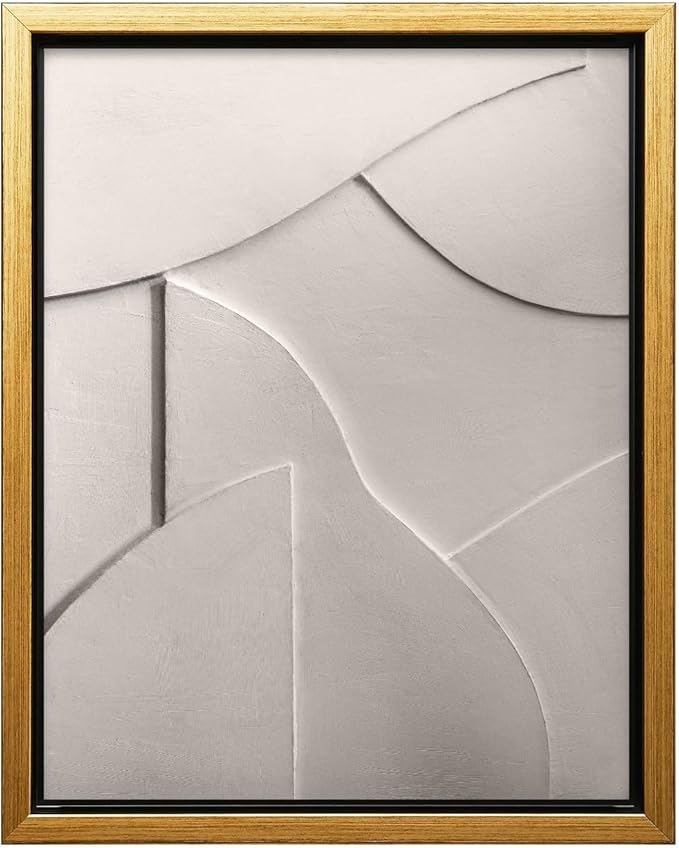 Monem Art Minimalist White Geometric Texture Print - Abstract Scandinavian Wall Art Poster - Wall Decor for Living Room, Bedroom or Office - 16x20 Gold Framed CANVAS Wall Art by Mareike Bohmer