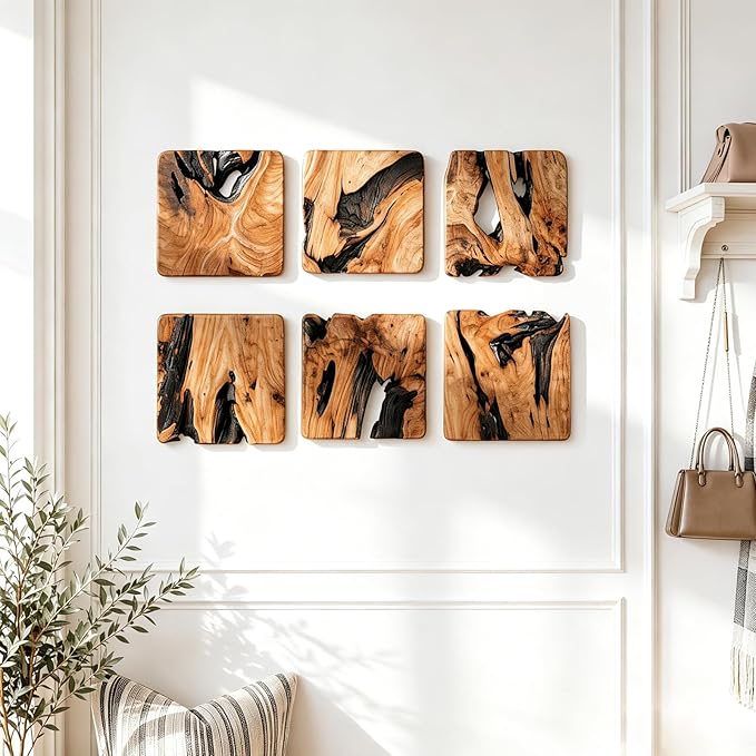 BOTALEGRE 4-Piece Natural Cedar Wood Wall Art Set, Handcrafted Rustic Abstract Wall Decor, Unique Cedar Root Wooden Wall Hanging for Home Living Room Bedroom Office