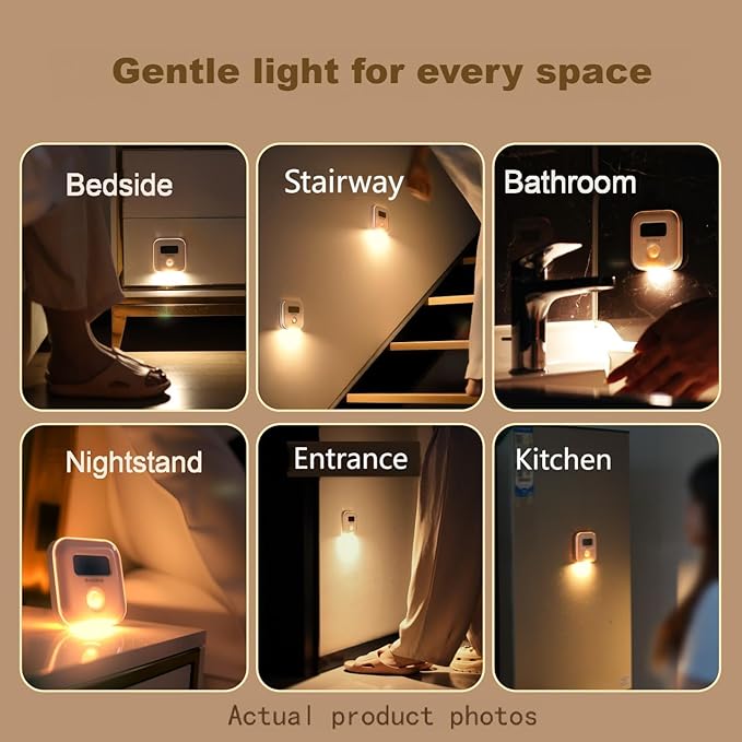 Motion Sensor Night Light 2-Pack, Magnetic Solar Rechargeable 3000K Warm Light, No Outlet Needed for Bedroom Hallway Closet Stairs, Easy Install for Home RV Hotel