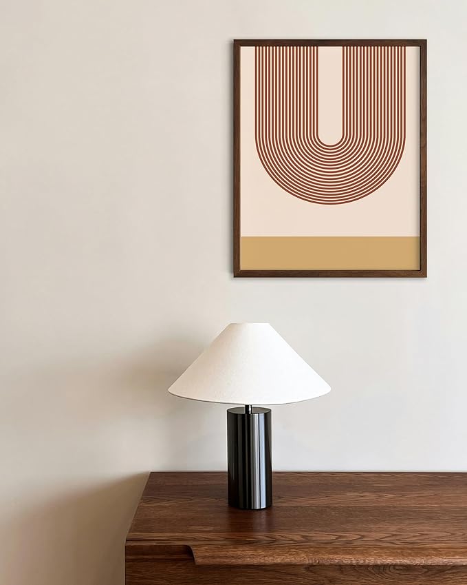 Continuous Line Face Wall Art Abstract Portrait Organic Shapes Earth Tones Terracotta Mid Century Modern 8x10 Inch Oak Wood Walnut Framed Minimalist Line Drawing for Vanity