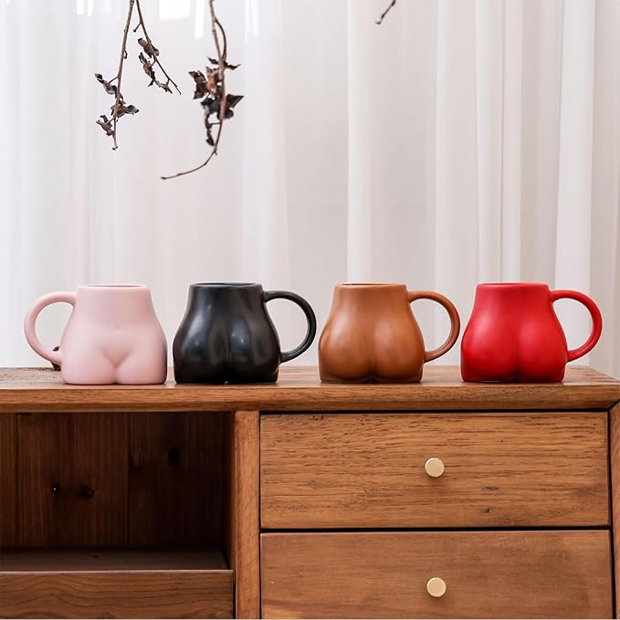 Creative and personalized handmade coffee cup, hip structure, natural, ceramic, mug water cup (Coffee color)