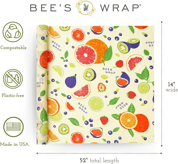 Bee's Wrap Beeswax Wraps for Food - Cut to Size 14x52" Beeswax Wrap Roll - Plastic Free Made in USA Reusable Natural Food Wrap - Fresh Fruit