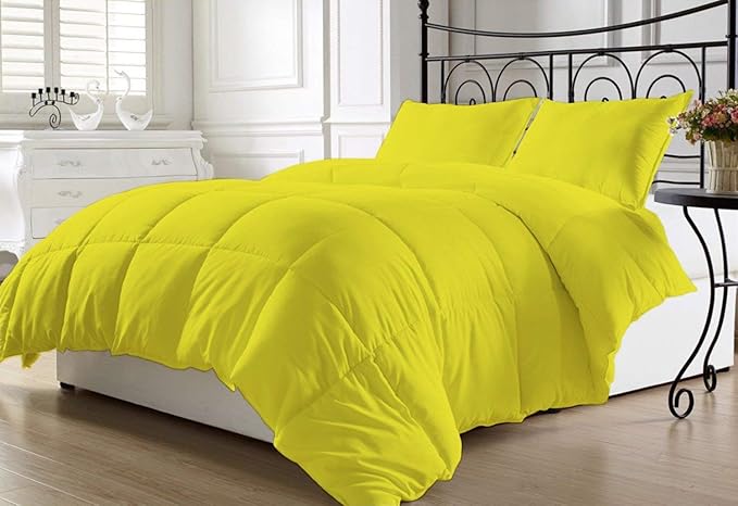 Luxurious and Hypoallergenic 600 Thread Count 1 Piece Down Alternative Comforter 100% Egyptian Cotton Solid (Full/Queen, Yellow)