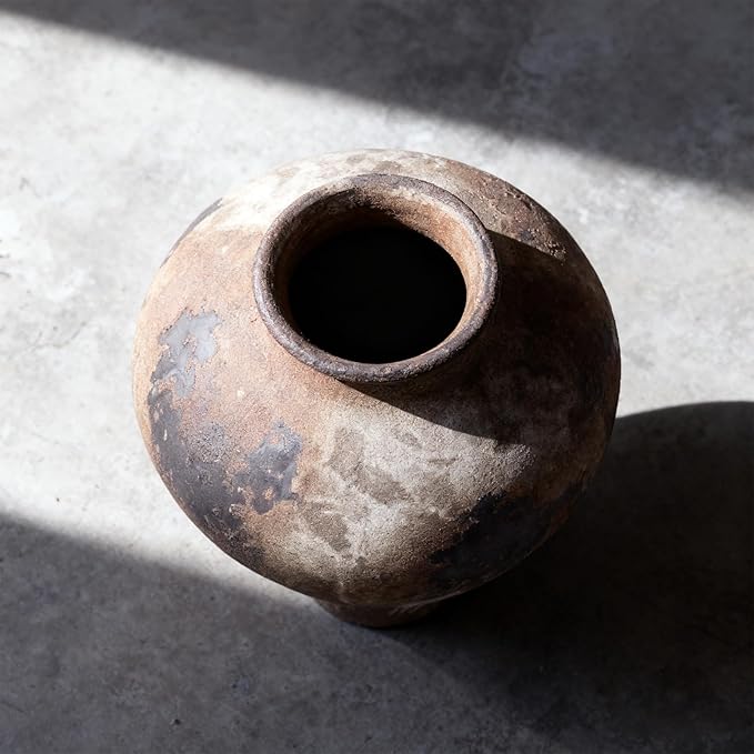 Wabi Sabi Vase 11in, Rustic Ceramic Vase Large, Brown Ceramic Vase, Rustic Vases for Decor Table Centerpiece, Farmhouse Pottery Vases for Home Decor, Vintage Farmhouse Vase