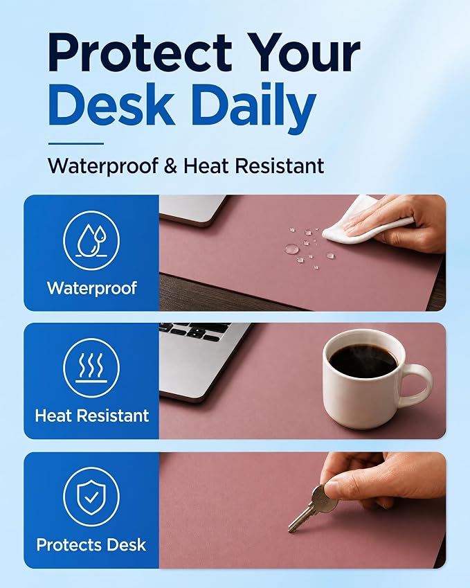 Aothia Dual-Sided Desk Mat, FSC Cork & PU Leather Desk Pad, Large Mouse Pad & Writing Surface for Daily Workspace Setup, Non-Slip Waterproof Desk Protector - 35.4" x 15.7", Pale Mauve