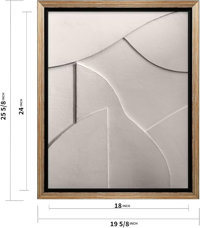 Monem Art Minimalist White Geometric Texture Print - Abstract Scandinavian Wall Art Poster - Wall Decor for Living Room, Bedroom or Office - 18x24 Silver Framed CANVAS Wall Art by Mareike Bohmer