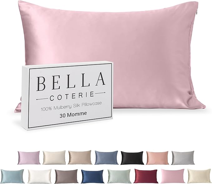 Bella Coterie Luxury Silk Pillowcase for Hair and Skin | 30 Momme | 100% Pure 6A Mulberry Silk | Super Soft | Perfectly Plush [Standard, Pink Peony]