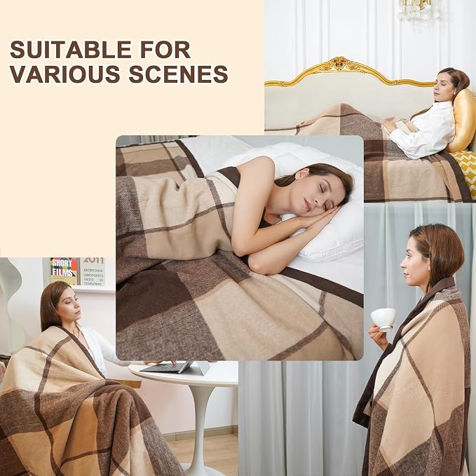 YOUR MOON 100% Pure Wool Blanket Twin Size, Natural Australian Wool Blankets, Medium Weight, Hypoallergenic Blanket for Bed (Coffee, 66 * 90)
