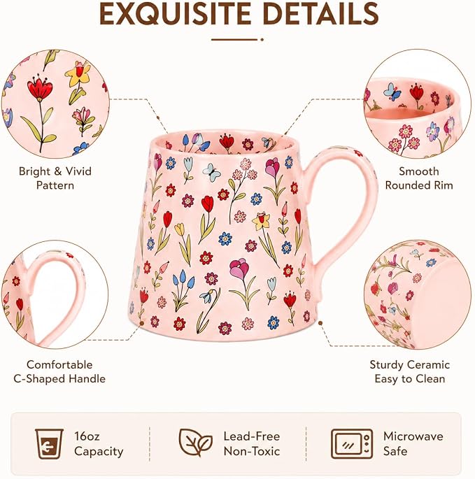 Coffee Mug Espresso Cup Ceramic Flower Porcelain Handmade Cup with Floral Design-Pink