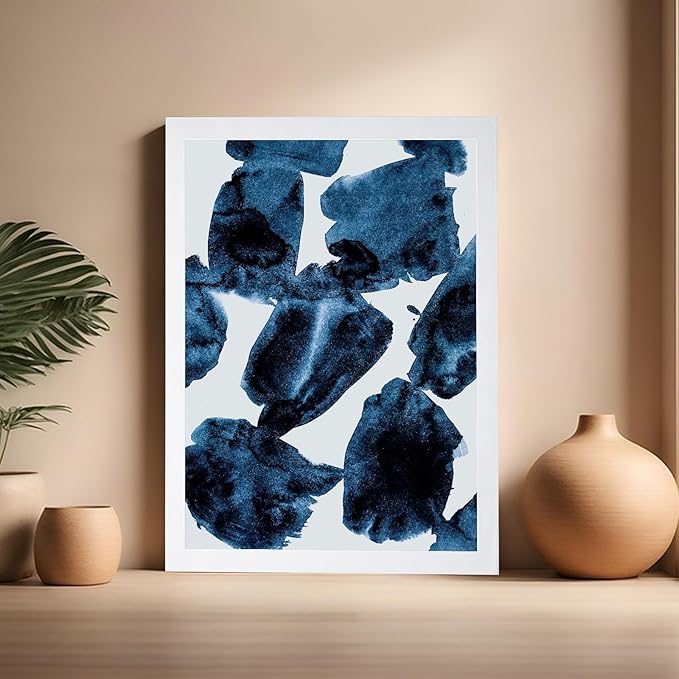 Monem Art Blue Abstract Watercolor Texture Print - Minimalist Modern Art Poster - Wall Decor for Living Room, Bedroom or Office - 16x20 White Framed Wall Art by Mareike Bohmer