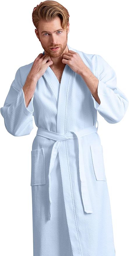 Men's Luxury Waffle Weaved Cotton Bathrobe - Lightweight & Soft - Quick Dry & Absorbent - Spa Robe for Men