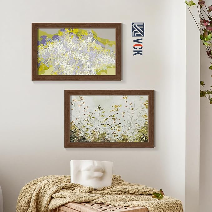 VCK 11x17 Picture Frames Brown 3 Pack, Wide Border Wood, Tempered Glass, Display 9x15 Photo with Mat or 11 x 17 without, for Home, Office, Gallery, Woodgrain Series, Wall Hanging