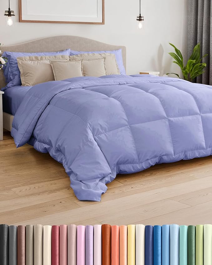 Cal King Size, Lavender Alternative Down Comforter - Warm, Lightweight & Breathable Hotel Quality Bedding for Men, Women, Kids & Teens - All Season Oversized Cooling Microfiber Duvet Insert Comforter