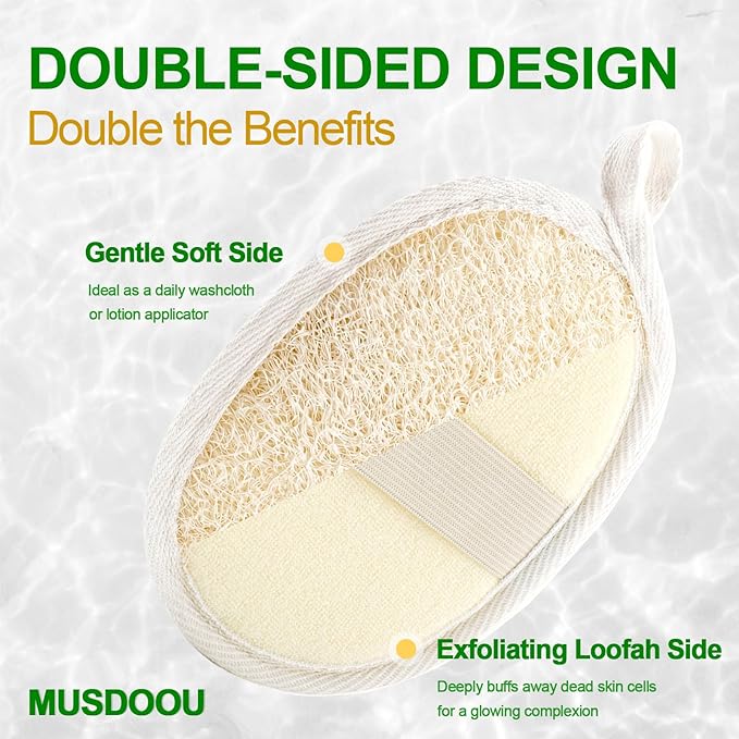 Natural Loofah Exfoliating Body Scrubber Pads, 24 Pack Dual Sided Shower Bath Loofah Sponge, Gentle Exfoliating Body Scrub for Men Women Full Body Cleansing