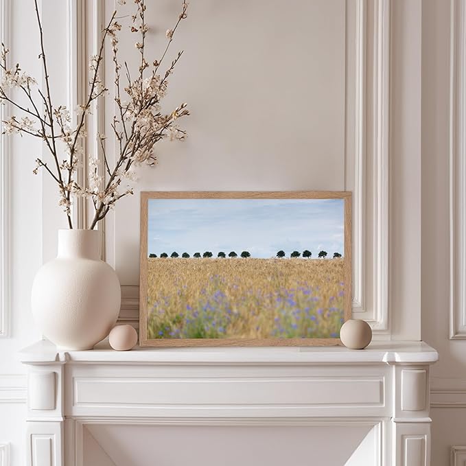 Monem Art Golden Meadow Horizon Landscape Print - Minimalist Nature Photography Poster - Wall Decor for Living Room, Bedroom or Office - 12x16 Beige Framed Wall Art by Mareike Bohmer
