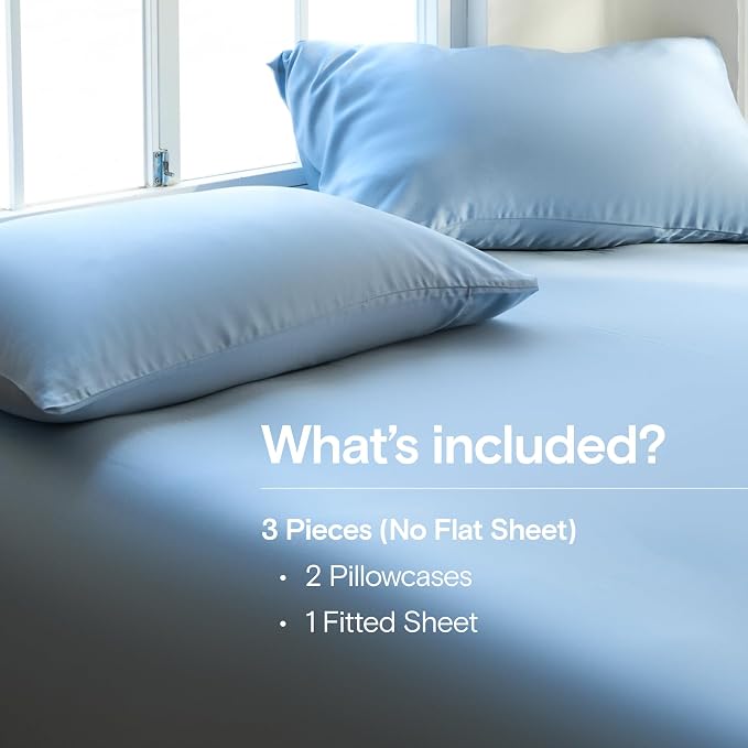 DOZ Sheet Set, 100% Viscose derived from Bamboo, Organically Grown, Buttery Soft, Cooling Sheets, High GSM, Deep Pockets - 3 Piece - 2 Pillowcases 1 Fitted Sheet (Sky, Full)