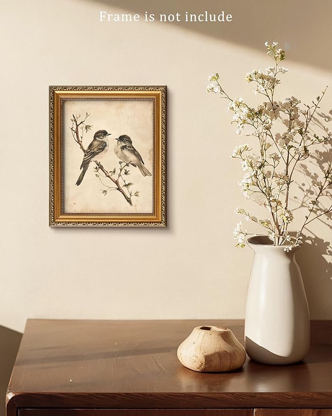 Vodefoad Vintage Botanical Birds Print Neutral Summer Bird Printable Wall Art Minimalist Nature Decor Rustic Cottage Summer Canvas Decoration Classic Neutral Animal Artwork Canvas Wall Decor for Home, Bedroom, Living Room, Bathroom, Lake House - 8x10In...
