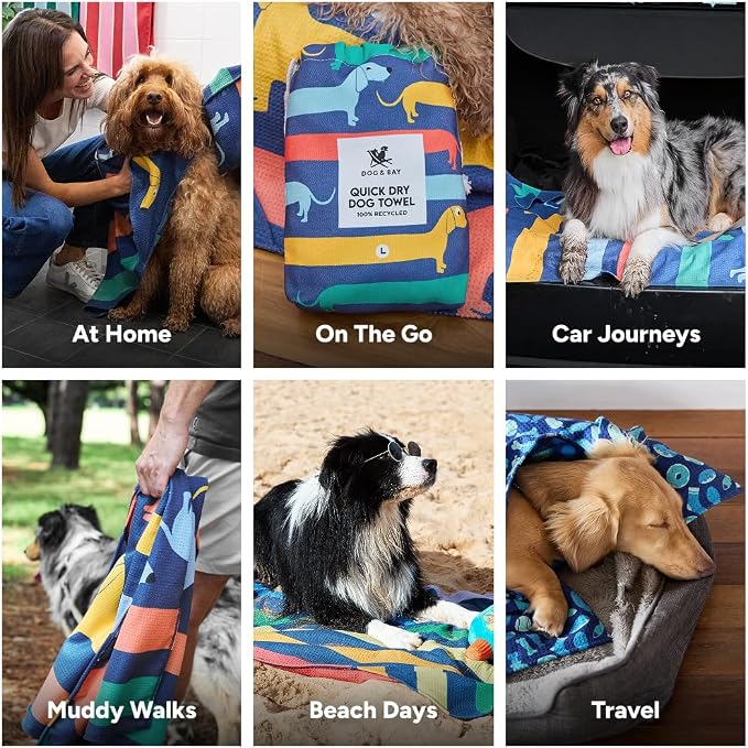 Dock & Bay Pet Towel - Super Absorbent & Quick Drying Dog Towels with Bag - 100% Recycled - Go Long, Medium (90x50cm, 35x19)