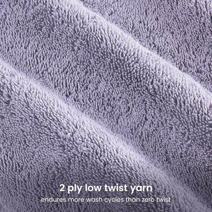 BIOWEAVES 100% Organic Cotton Bath Towel Set | 700 GSM Plush 6-Piece Premium Towel Set GOTS Certified, 2 Bath Towels, 2 Hand Towels & 2 Washcloths - Lavender