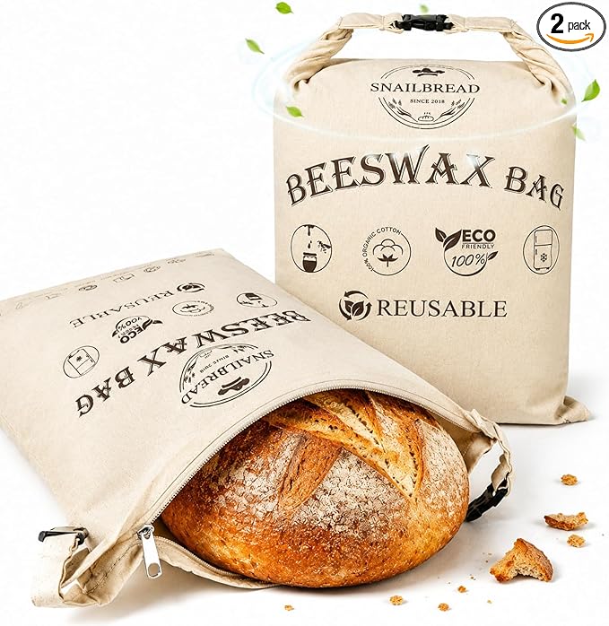 XL Reusable Beeswax Food Storage Bags with Zipper - 2 Pack (13x17) for Sourdough & Homemade Bread | Sustainable Eco-Friendly Freshness Keeper | Upgraded Zippered Beeswax Wrap Bag, Zero Waste