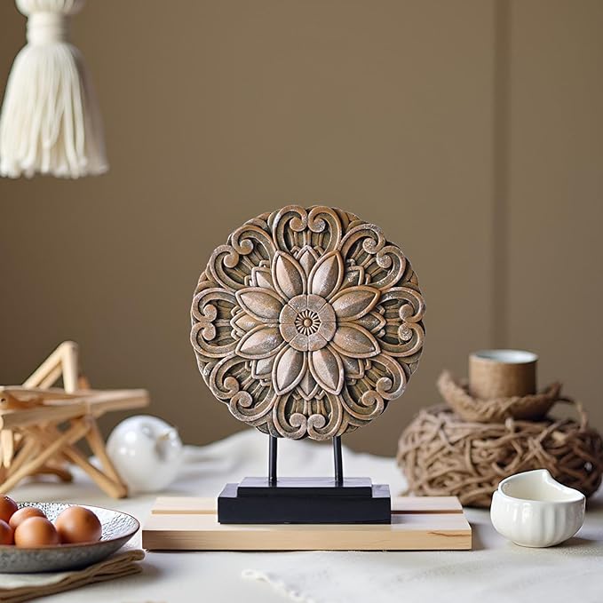Small Wood Colour Minimalist Round Statue Above Cabinet Decor Kitchen,Modern Decorative Sculpture Home Decorations for Living Room Coffee Table,Office Decor Items,Center Pieces Decoration (Brown)