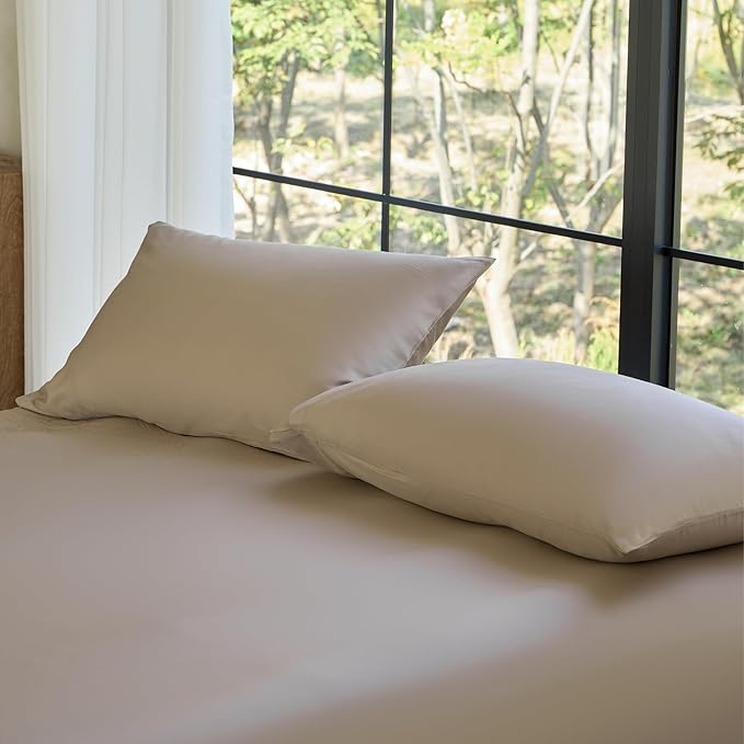 DOZ Pillowcase Set, 100% Viscose derived from Bamboo, Organically Grown, Buttery Soft, Silky, Breathable, Cooling, Oeko-TEX, High GSM, 2-Pack, Envelope Closure (King, Dune)