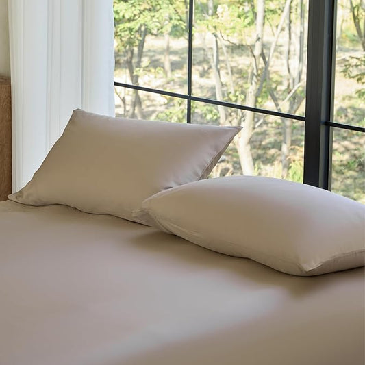 DOZ Pillowcase Set, 100% Viscose derived from Bamboo, Organically Grown, Buttery Soft, Silky, Breathable, Cooling, Oeko-TEX, High GSM, 2-Pack, Envelope Closure (Queen, Dune)