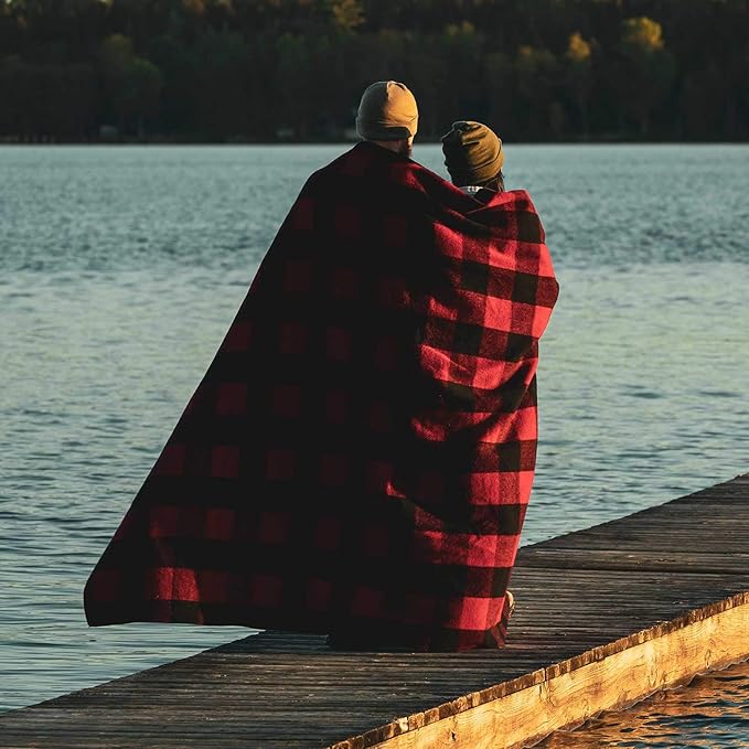 Lodge Twin Blanket - 80% Recycled Wool - Buffalo Plaid - Warm Throw Blanket - Thick - Washable - 65W x 90L - Brown and Tan Plaid
