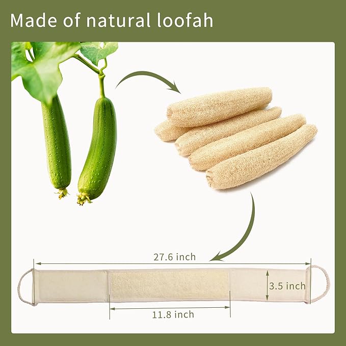 Natural Loofah Back Scrubber for Shower(1Pack),Luffa Sponge Exfoliating Bath Strap Made from Organic Loofa for Men and Women