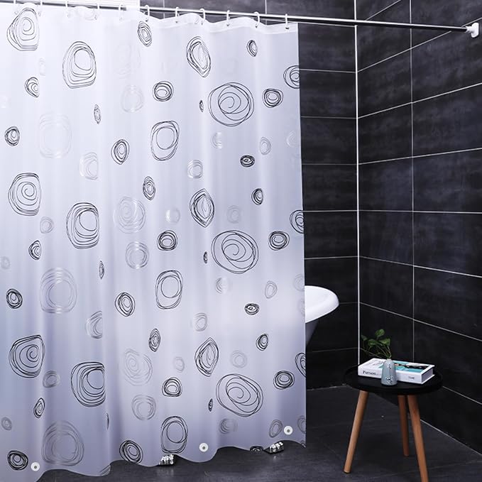 Plastic Shower Liner - Premium EVA 6G Thickened Shower Curtain Liner with Rustproof Grommets and 3 Weighted Magnets, Waterproof Shower Curtain for Bathroom(Black Circle)