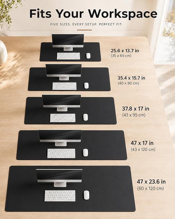 Aothia Cork Desk Mat - Dual-Sided Extra Large Desk Pad & Keyboard Mat, Long PU Leather Desk Protector, Waterproof Desktop Blotter (47" x 17", Black)