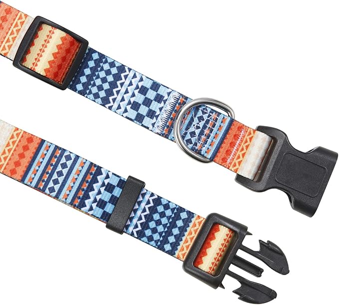 Mihqy Dog Collar and Leash Set with Bohemia Floral Tribal Geometric Patterns - Soft Ethnic Style Collar Adjustable for Small Medium Large Dogs(Bohemian Orange Set,XS)