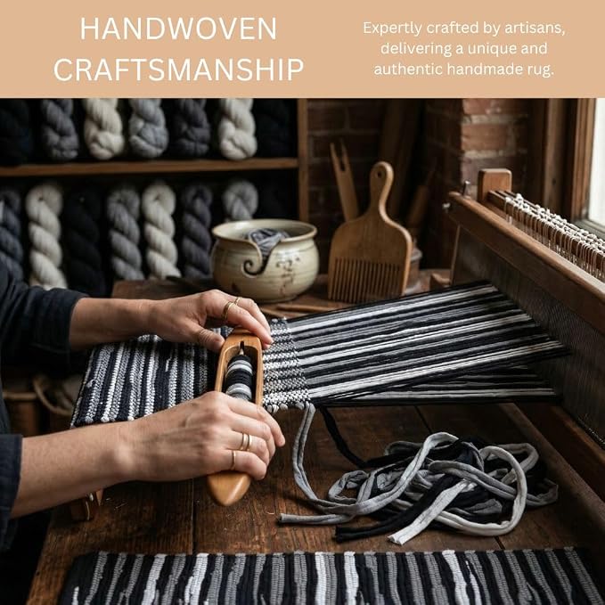 WeWove Hand Woven Chindi Rug Cotton - Boho Rustic Farmhouse Area Accent Throw Rug - Area Floor Carpet for Bedroom Living Room Kitchen Dorm Entryway Hallway - 20x32 inch Area Rug Black Multi