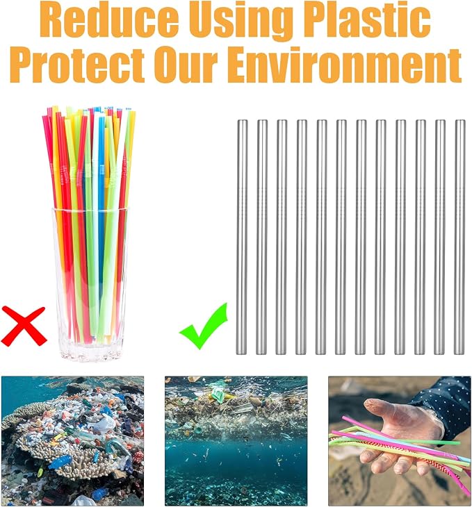 Stainless Straws, 10 Packs Reusable Milkshake Straws Short Metal Drinking-Straws 6.3 Inches Coffee Tea Straw Thick Cocktail Straw with Storage Bag for Juice, Coffee, Milk, Tea, Silver