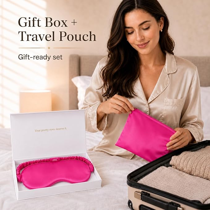 Silk Sleep Mask Light Blocking Luxury 100% Mulberry 19mm Silk Eye Mask Eye Cover Blindfold Ultra Soft Light & Comfy Anti Aging Skin Care with Travel Bag Gift Package