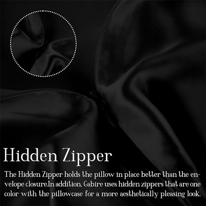 Gabire Mulberry Silk Pillow Cases Set of 2, Both Sides Real Silk Pillowcase for Hair and Skin Prevent Acne Pillowcase Organic Silk Pillowcase 2 Pack with Hidden Zipper, Black, Standard (20"×26")