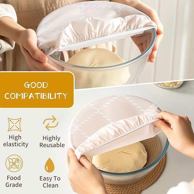 Reusable Beeswax Large Bowl Covers (2pc 12 Inch) – 100% Organic Cotton Elastic Food Covers for Sourdough Bread Proofing, Shower Caps for Dough Baskets, Beeswax Wraps, Bowl Covers, Bread Proofing Cover