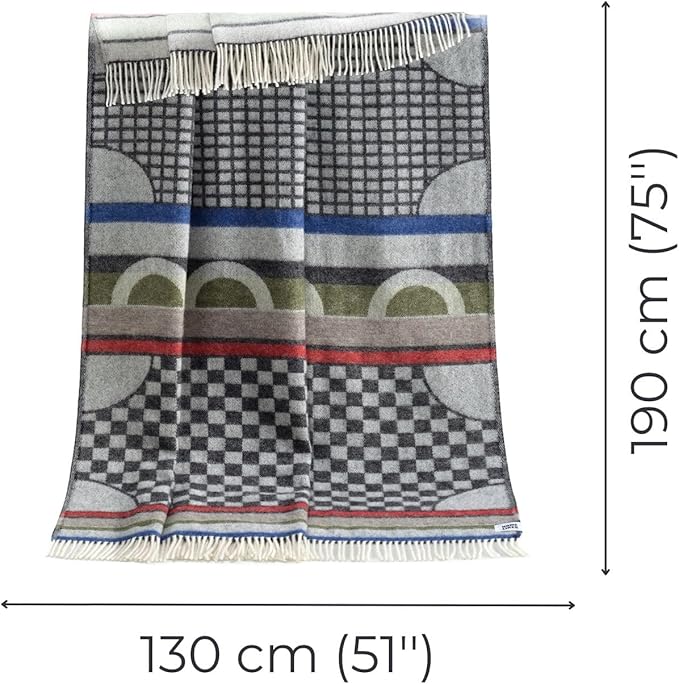 JJ Textile Geometric Throw New Wool & Recycled Merino Sheep Wool- Soft & Cosy with a Reversible Design - Sustainable Throw for Bed, Sofa & Home Decor - Large Blanket 190cm x 130cm.