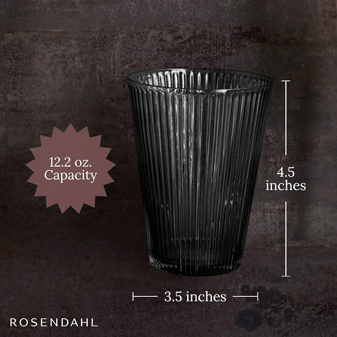 Rosendahl Grand Cru Nouveau Glass Tumbler Set (Set of 2) - 12.2 Fl. Oz. - Lead-Free, Dishwasher Safe, Elegant Clear Glass Drinkware for Water, Juice, Coffee, and Wine - Modern, Durable (Smoke)