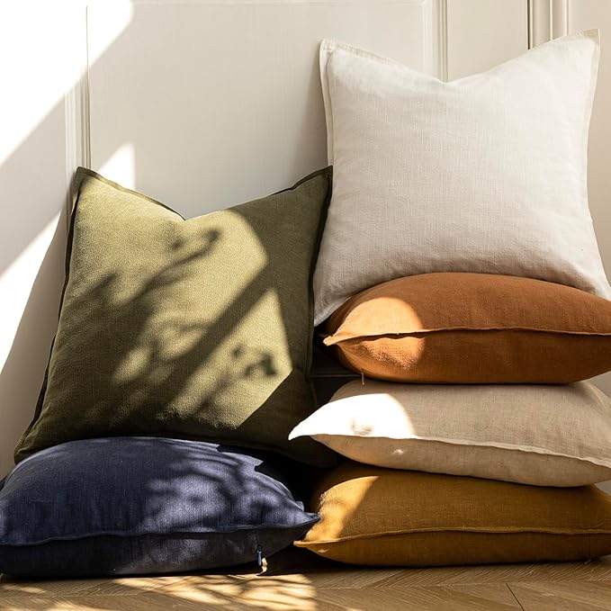 Foindtower Pack of 2, Decorative Linen Soild Throw Pillow Covers Neutral Farmhouse Pillowcase Soft Accent Lumbar Cushion Case for Couch Sofa Bedroom Living Room Home Decor Orange Brown 12 x 20 Inch