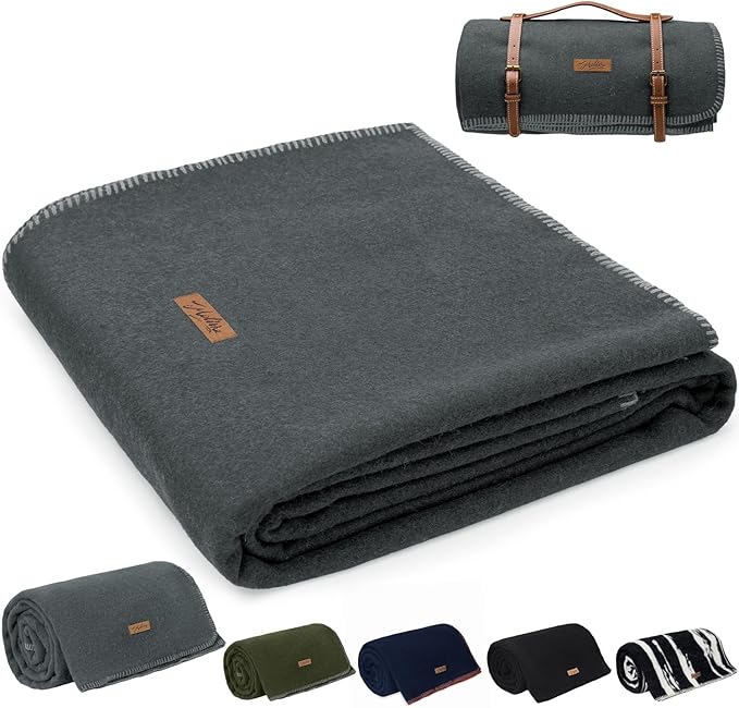 Molithe 100% Wool Blanket, 62" x 86", Warm, Thick, Washable, Military Wool Blanket, Great for Camping, Outdoors, Sporting Events, Survival Kits